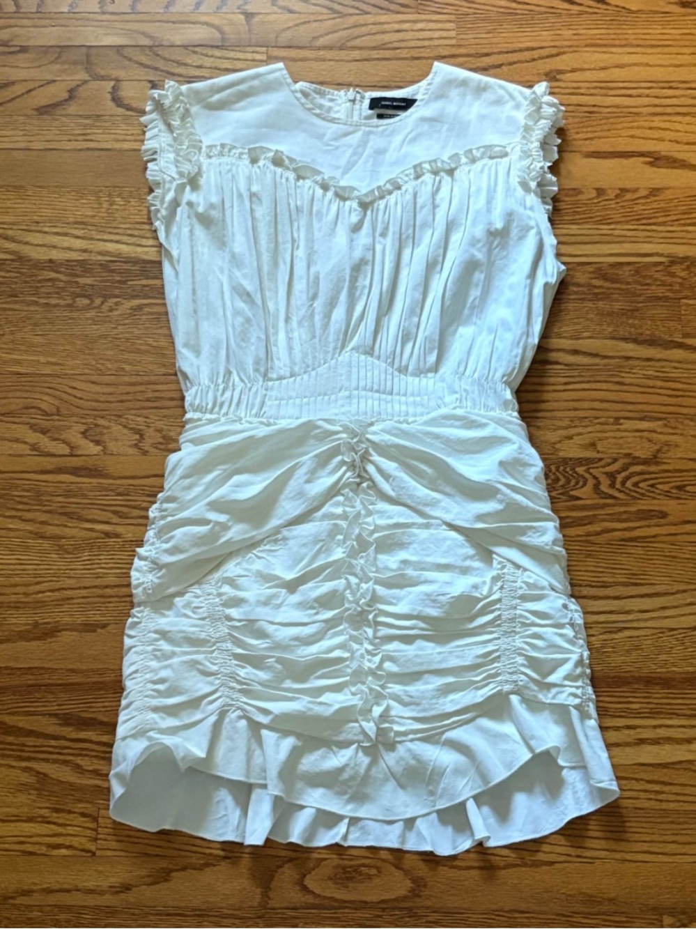 Isabel Marant White Ruched Ruffle Mini Dress - Women